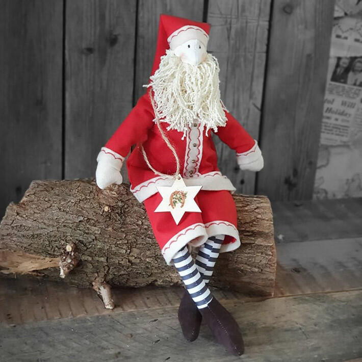 Design Stoffpuppe Weihnachtsmann Tilda Stil 42 cm Nikolaus Santa Deko Handarbeit
