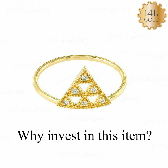14K Gold Natural Diamond  Triangle Shape Crown Ring-Jewelzofny