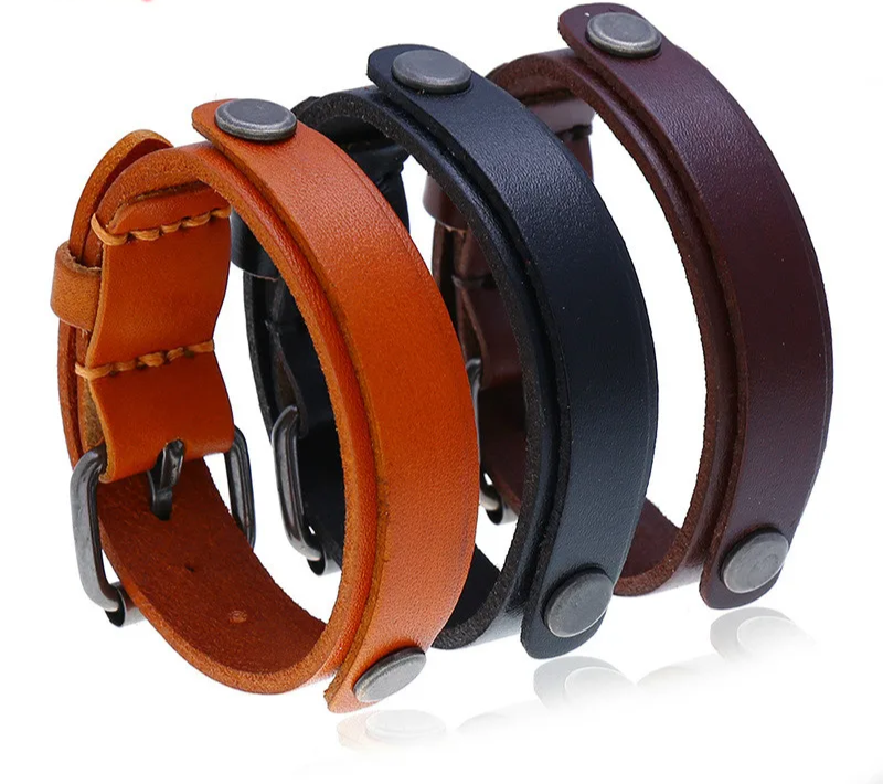 Double Layer Genuine Leather Wrap Wristband Adjustable Bracelets Cuff Bangles Me