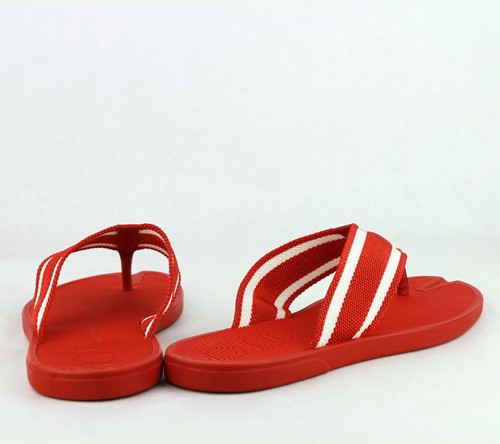 Pre-owned Gucci Red Rubber Sandals With White Stripes 391366 7567