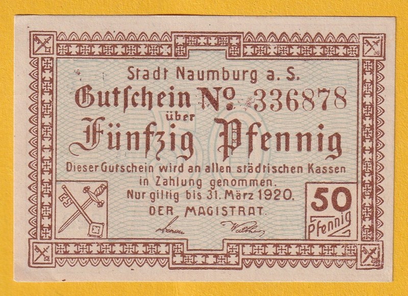 Naumburg -Stadt- Verkehrsschein Zu 50 Pf. 1917, GÃ¼Ltig Bis 31.03.1920