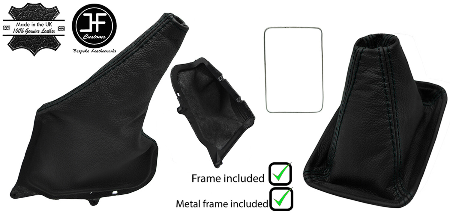 BLACK STITCH LEATHER SHIFT+E BRAKE BOOT+FRAMEs FOR TOYOTA