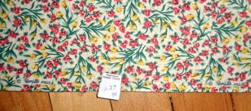 VINTAGE 4.8 YDS UNUSED WAMSUTTA MILLS RED & YELLOW FLOWERS BRUSHED COTTON FABRIC