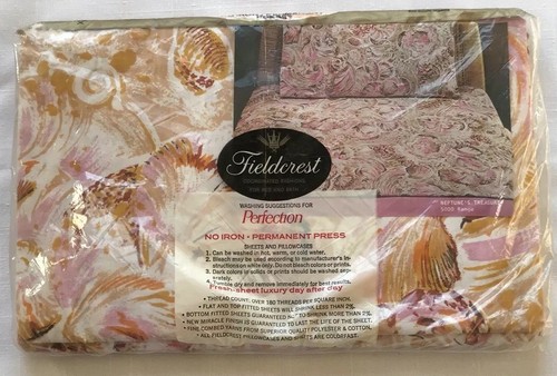 Vintage Fieldcrest Perfection Flat Sheet Twin Neptunes Treasure Seashell NIP