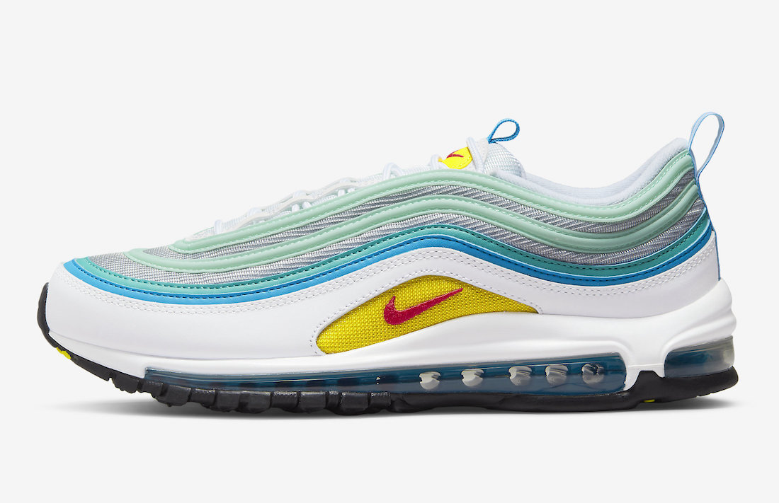 

Мужские кроссовки Nike Air Max 97 с цветочным принтом, белый лазер, синий, красный, сирена DQ7644-100, размер 7,5, ретро, Multicolor, Nike Air Max 97