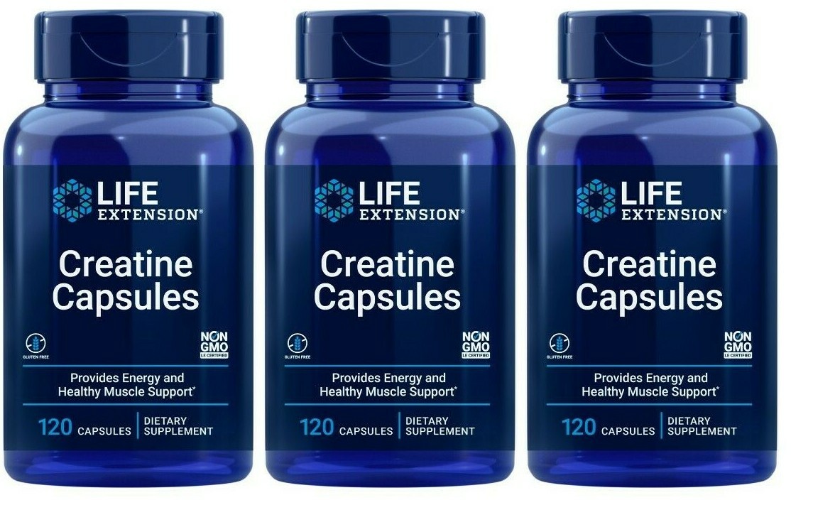 Life Extension Creatine Capsules 3X120 капсул креатин 1000 мг/витамин С 11 мг