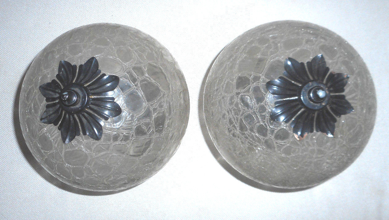 Vintage Crackle Glass Globe Ceiling Porch  Light Fixtures Set of 2 Good conditio