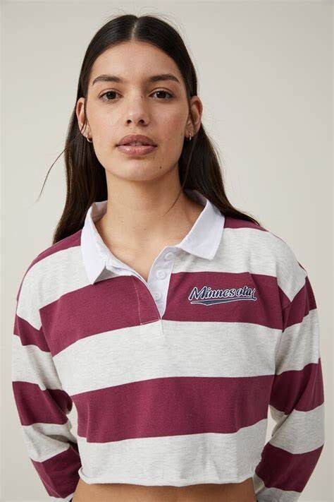 ★関税込★COVERNAT★RUGBY GRAPHIC LONG SLEEVE★ Cotton:On Women's Long Sleeve Crop Graphic Rugby Tee