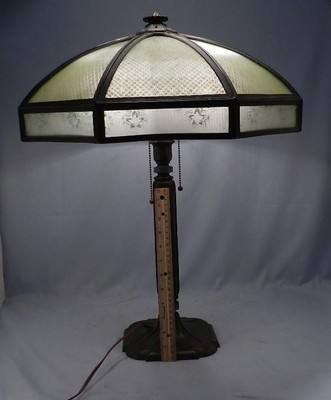 Antique Bradley & Hubbard Lamp~Orig 16 Panel Reverse Painted Glass~Mission Style