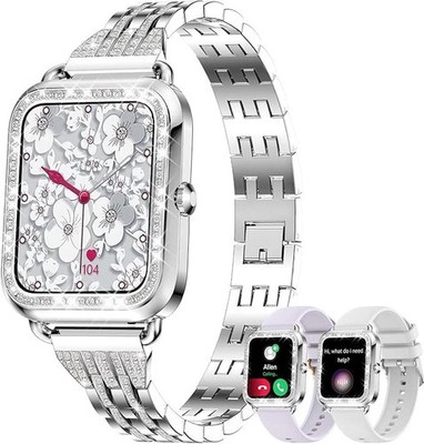 Fitonyo Smartwatch für Damen Silber Diamant 1,29 im Telefonfunktion