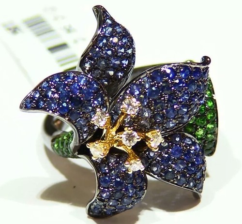 Designer 18K Solid Gold Natural Sapphire Garnet Diamond Gemstone Engagement Ring