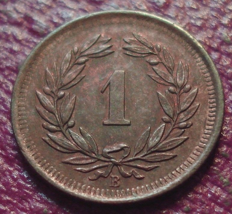 1913-B SWITZERLAND 1 RAPPEN IN AU CONDITION