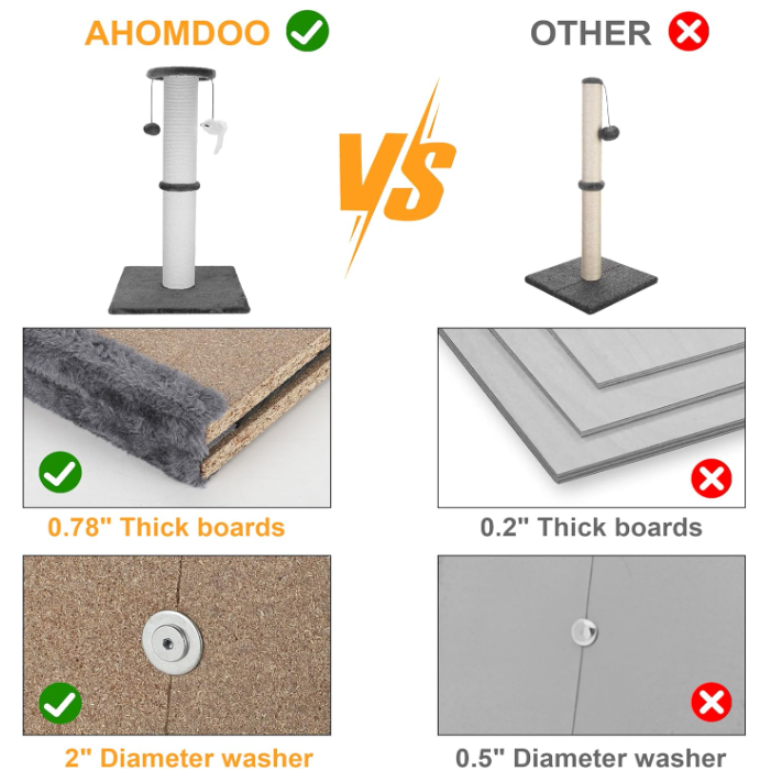 34" Heavy Duty Cat Scratching Post with Sisal Rope, Hanging Ball & Mice (Grey)