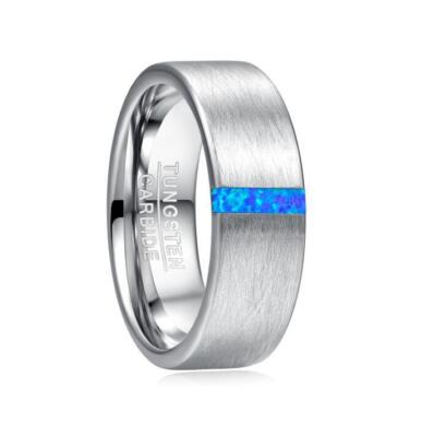 8mm Men Tungsten Wedding Ring Opal Inlay Engagement Promise Ring for Him 7-12