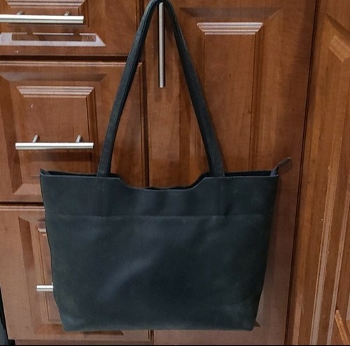 VTG S-ZONE black Cowhide Leather Tote Large Zip Top Shoulder