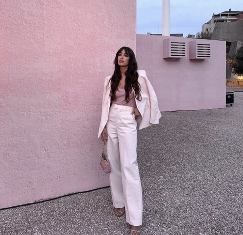 Pre-owned Zara Women Set Double Breasted Blazer + Straight Cut Pants Pink 2406/235+2405/23