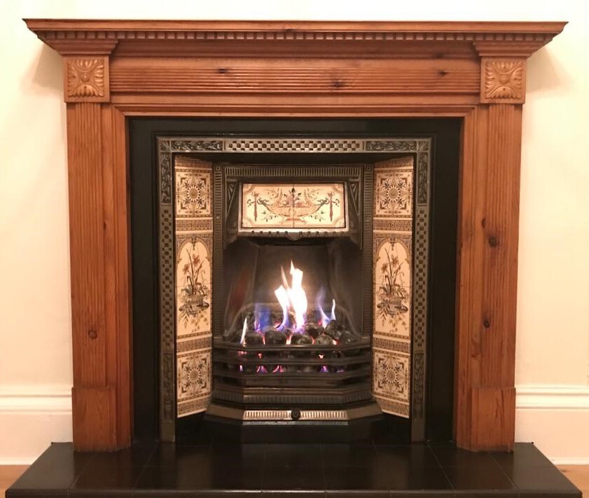 Victorian Cast Iron Tiled Fireplace with Solid Pine Surround Mantel