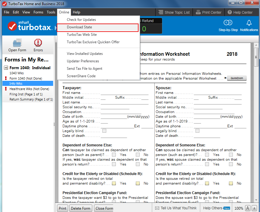 2018 Turbo Tax Home & Business for federal & States E-file for Window & Mac OS
