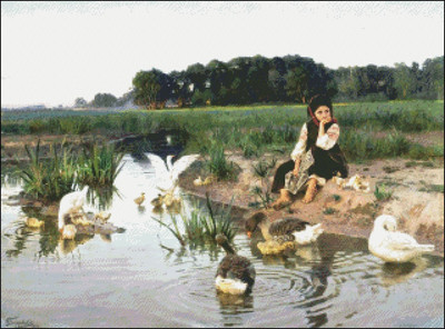 Needlework Embroidery Counted Cross Stitch Kits - Ukrainian Girl Tending Geese