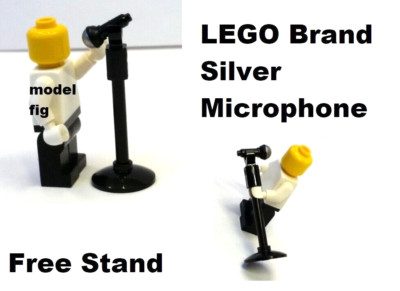 Microphone Minifigure Karaoke SILVER  w/ Stand Popstar Singer Music Performer