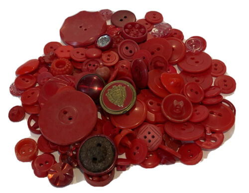 Lot 118 Vintage Miscellaneous Red Plastic Sewing Craft Buttons