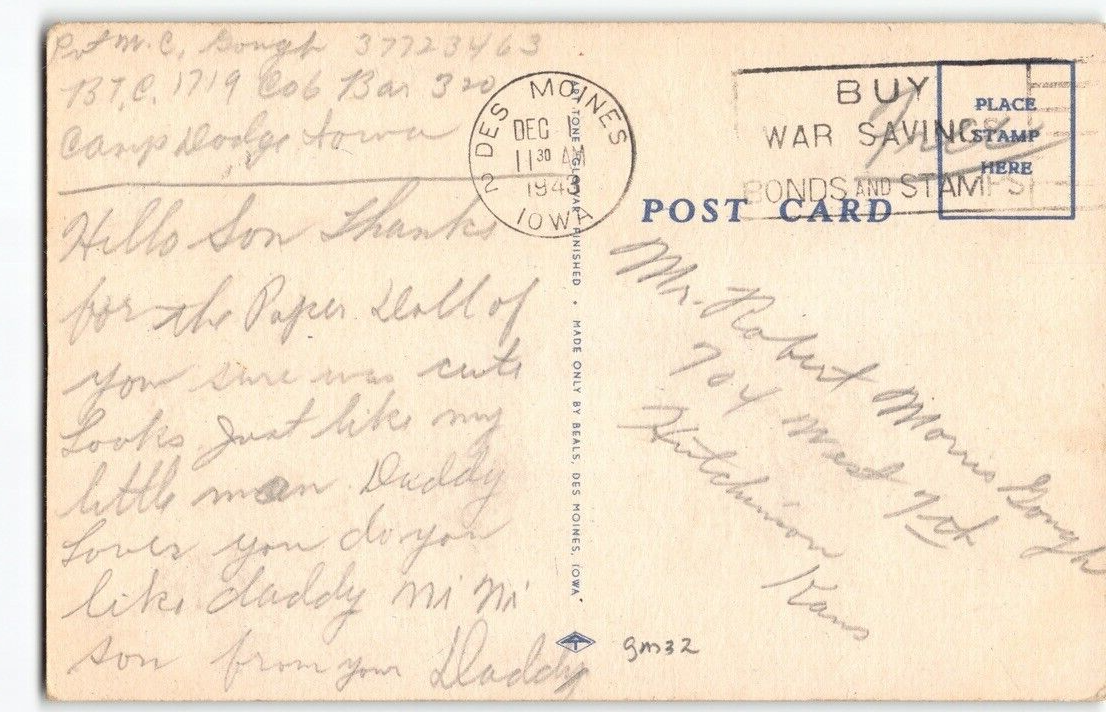 WWII 1940s "Soldier Free Mail" USA Aviation Comic Postcard ARMY Military -H7