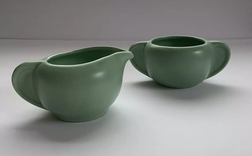 1940's  Haeger  Pottery Green Art Deco Creamer and Sugar