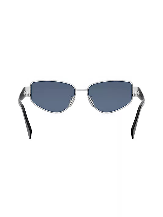 Pre-owned Celine Sunglasses Metal Triomphe Cl40293u-5516v Cat Eye Silver Frame Blue Lens