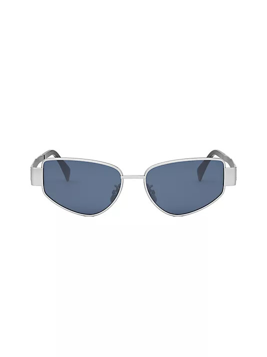 Pre-owned Celine Sunglasses Metal Triomphe Cl40293u-5516v Cat Eye Silver Frame Blue Lens