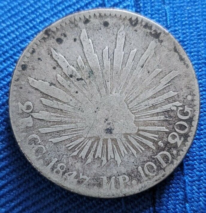 Mexico 1847 2 Reales GUADALUPE Y CALVO Rare Silver Mexican Coin