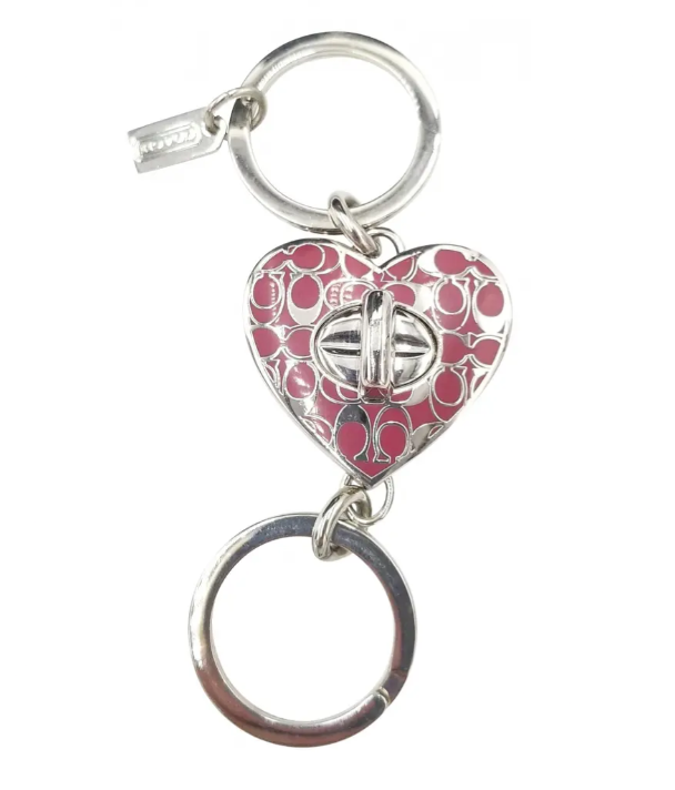 Coach Silver and Raspberry Signature C Heart Key Chain | eBay