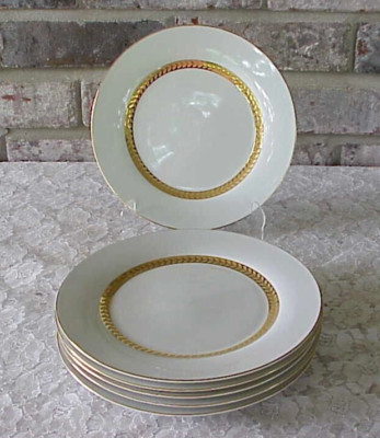 Vintage Retroneu Imperial Gold Dessert Plates (6) Porcelain 24K Band 7 1/2'' Dia.