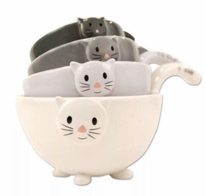 KITTY CAT MEASURING CUPS Set of 4 Nesting Ceramic Cute Stackable Dishwasher Safe