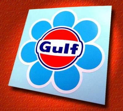 GULF OIL   60's Style Flower Sticker   Racing Colors   Retro Decal  