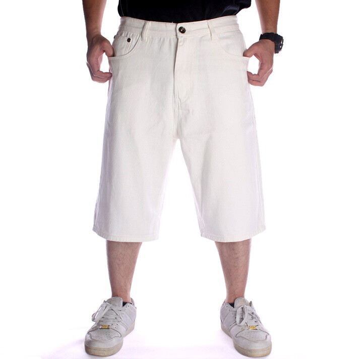 Mens White Knee-Length Short Casual Pants Hip-Hop Baggy