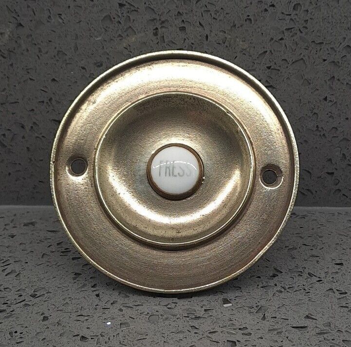 Antique Victorian Brass Door Bell With  Ceramic Press Push Button 3