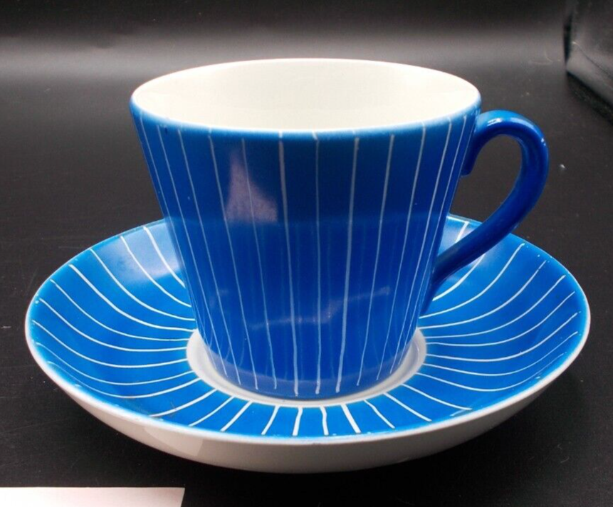 Vtg. Gefle Zenit Upsala-Ekeby Blue Striped Teacup & Saucer