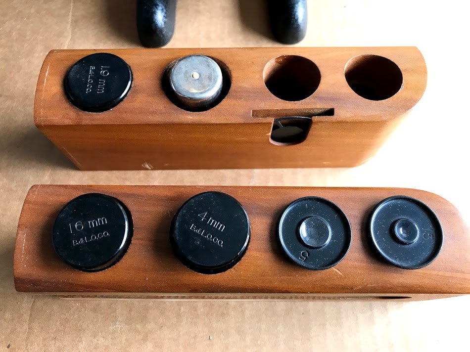 Antique Bausch & Lomb 1915 Monocular Microscope  w/ case and accesories