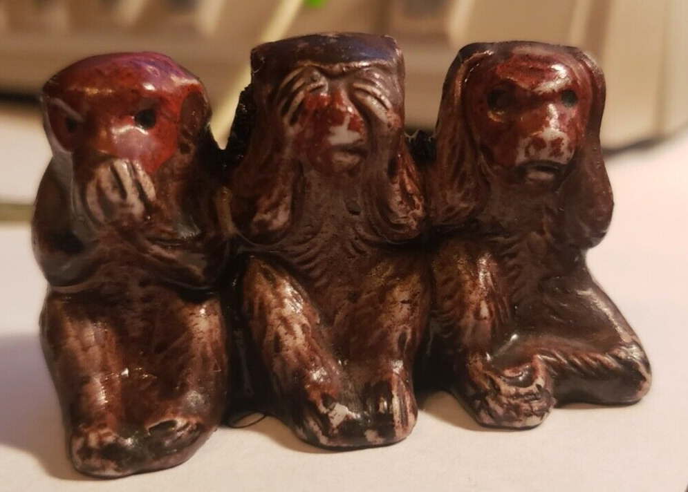 ししまるもも　丑三つワラニン　恐怖！うごく銅像 ノベルティ付き Vintage 3 Wise Monkeys See No Evil Hear Speak Small Made In