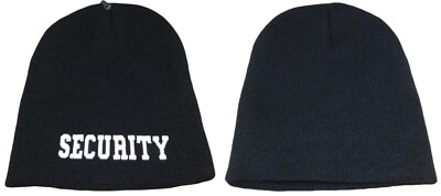 8'' Security Black With White Letters Embroidered Beanie Skull Cap