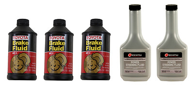 GENUINE (3x) DOT 3 Brake Fluid + (2x) Idemitsu Power Steering Fluid Toyota Lexus