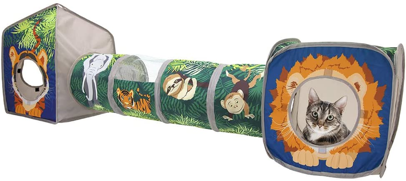 Safari Jungle Cat Play Set, Collapsible Pop-Up Cat Toys Combo with Cube, Tunnel