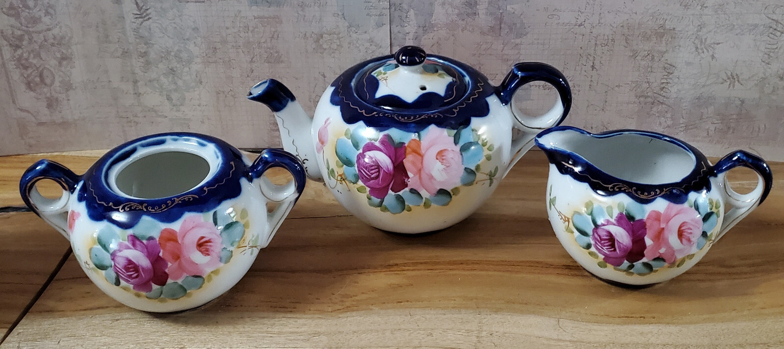 passport 茶 Vintage Made in Japan Red Stamp Tea Set Blue Floral 15pc