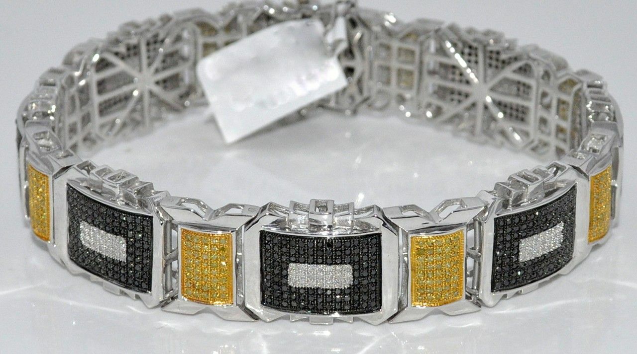 Pre-owned Online0369 7 Ct Multi Colore Cubic Zirconia Mens Bracelet In White Gold Plated Silver