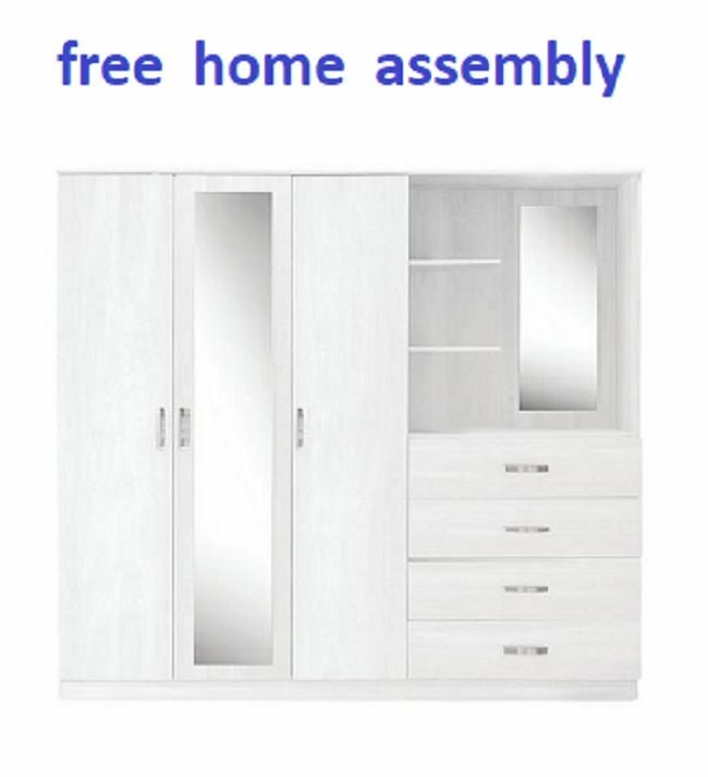 Peru 3 Door 4 Drw Mirrored Combi Wardrobe In White