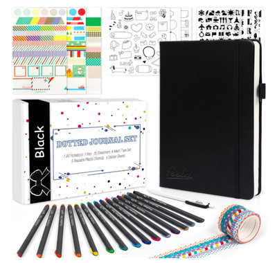 Dotted Journal Set Dot Grid Journal Kit Hardcover Planner Notebook Set Black