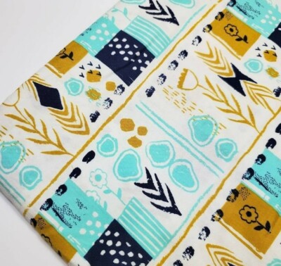 Cotton + Steel Fabric Aztec Aqua Gold Navy Sew Quilt Craft OOP FAT QUARTER