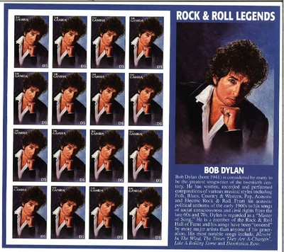 Gambia 1996 - Bob Dylan Rock & Roll Legends - Sheet of 16 Stamps Scott #1825 MNH