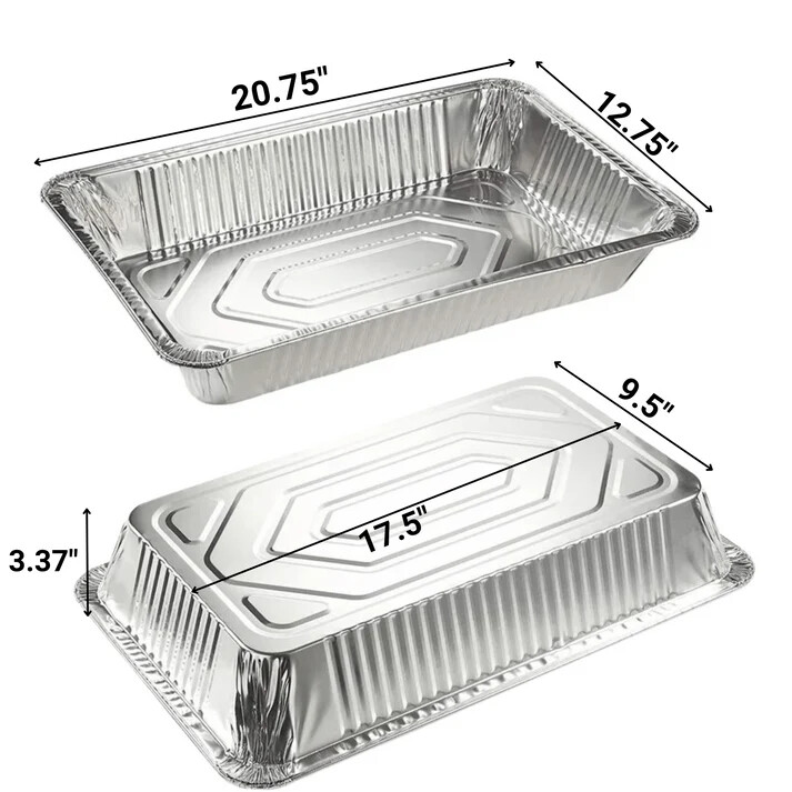 Full Size Deep Aluminum Pans with Aluminum Lids Disposable Trays Steam Buffet