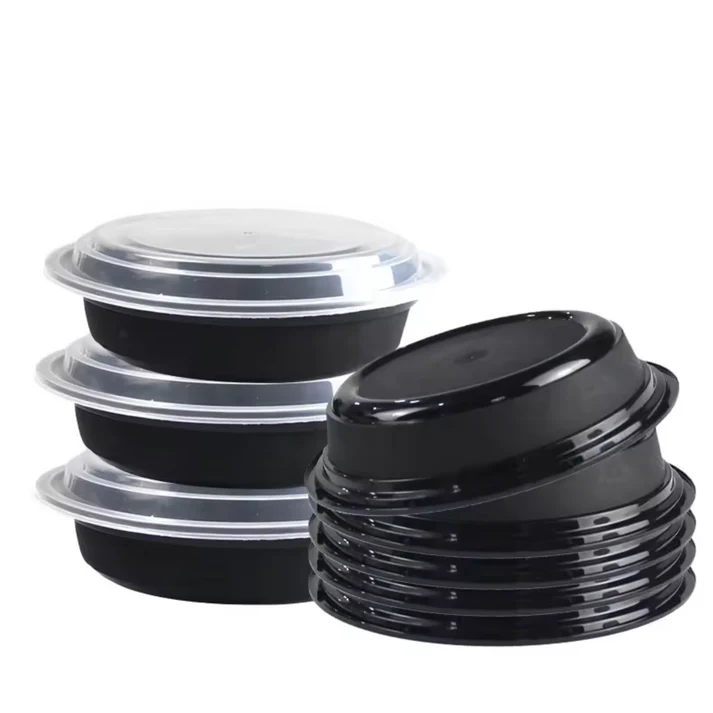 Meal Prep 32 Oz Round Food Containers with Clear Lids 50 Pack Black Microwavable